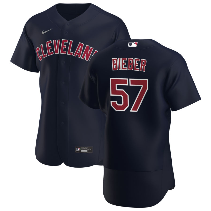 Cleveland Indians 57 Shane Bieber Men Nike Navy Alternate 2020 Authentic Player MLB Jersey